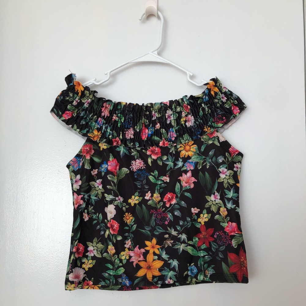 Black Floral Off the Shoulder Top